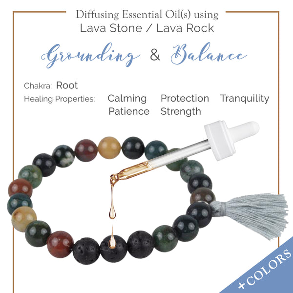 Semi Precious Gemstone Tassel Beaded Bracelet With Lava Beads