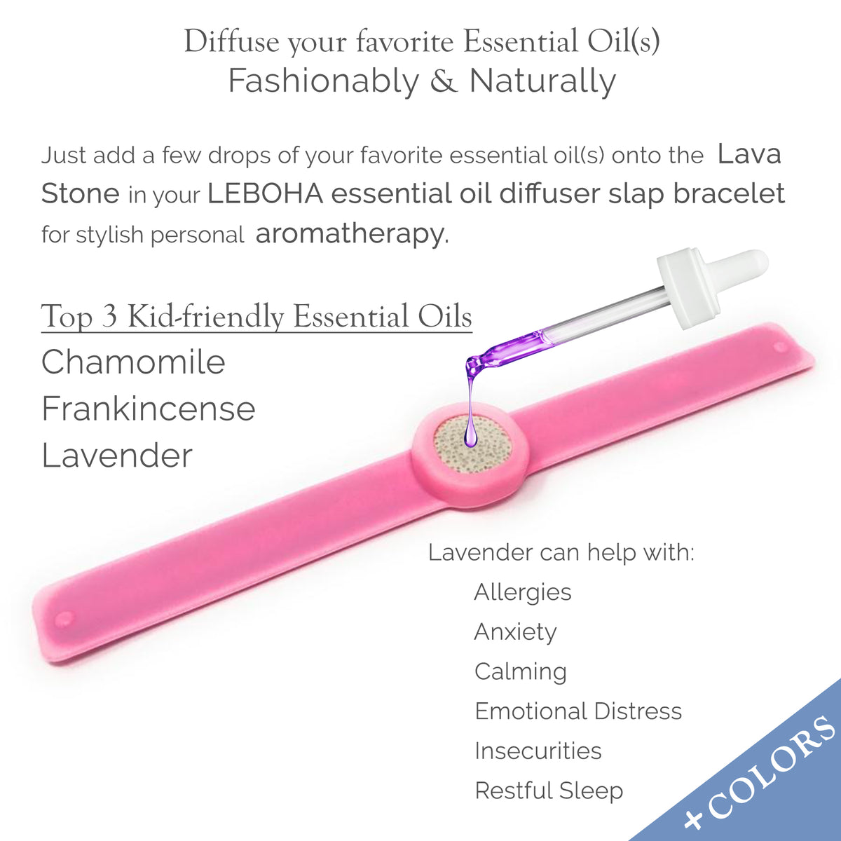 KIDS Unisex Lava Stone Essential Oil [Diffuser] Slap Bracelet Pink