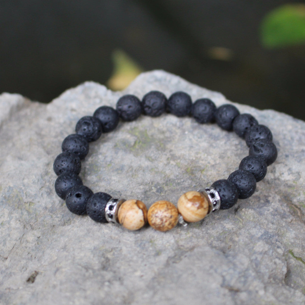 Blue Jasper and Lava Bead Essential Oil Bracelet