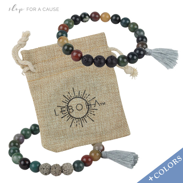 Semi Precious Gemstone Tassel Beaded Bracelet With Lava Beads