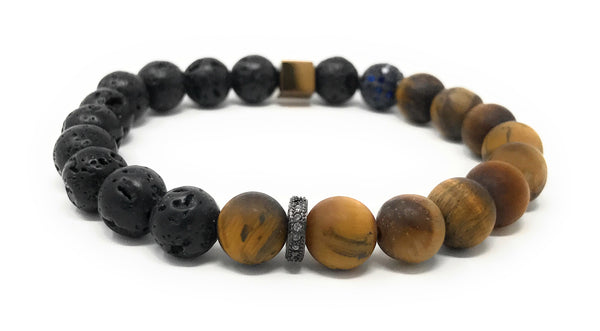 Fashion Tiger Eye, Lava Beads, Accent Pieces Essential Oil [Diffuser] Bracelet