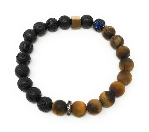 Fashion Tiger Eye, Lava Beads, Accent Pieces Essential Oil [Diffuser] Bracelet