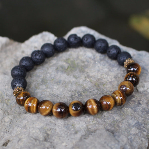Black Lava Rock and Fashion Tiger Eye Essential Oil [Diffuser] Bracelet