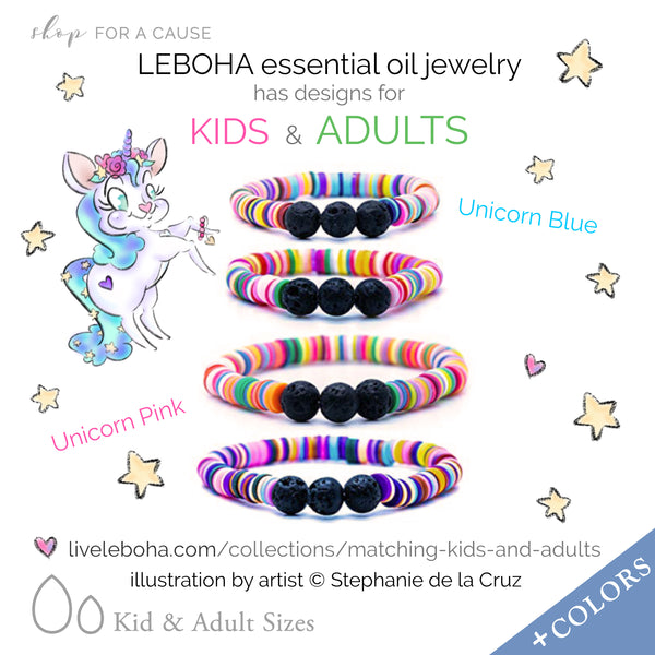ADULT Unicorn BLUE Multi Heishi and Black Lava Rock Essential Oil [Diffuser] Bracelet
